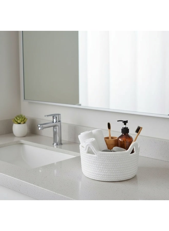 2 حزمة سلال تخزين حبل القطن المنسوجة يدويا - سلال منظم المنزل على الطراز الشمالي - سلالات تخزين مختلفة على سطح المكتب - منظمي مستحضرات التجميل في الحمام - 18x10cm مع تصميم أذن القط - Image 5