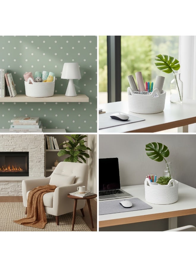 2 حزمة سلال تخزين حبل القطن المنسوجة يدويا - سلال منظم المنزل على الطراز الشمالي - سلالات تخزين مختلفة على سطح المكتب - منظمي مستحضرات التجميل في الحمام - 18x10cm مع تصميم أذن القط - Image 4