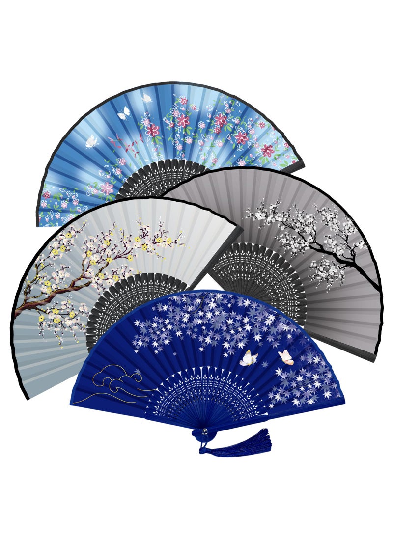 WEARXI WEARXI Hand Held Fan 4 PCS Hand Fans for Women Foldable 83 Silk Folding Fan with Bamboo Frames Chinese Japenese Paper Hand Fan Foldable for Cosplay Dancing Party Wedding Home Decoration 