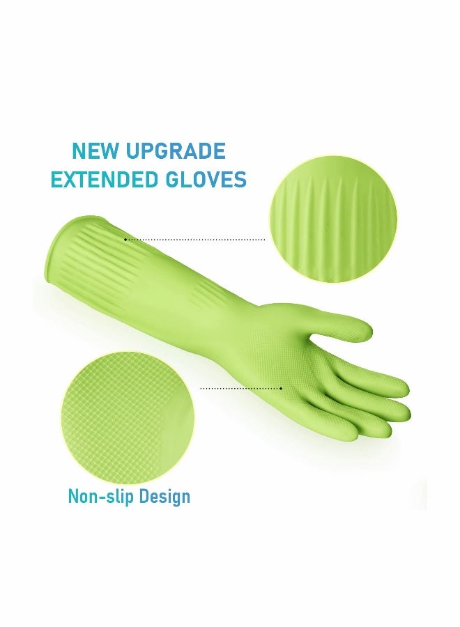 2 Pairs Of Durable Cleaning Gloves Reusable Non Slip Rubber Long Sleeve Waterproof Household Dishwashing Gloves To Protect Hands Soft And Comfortable Premium Kitchen Gloves  - Image 2