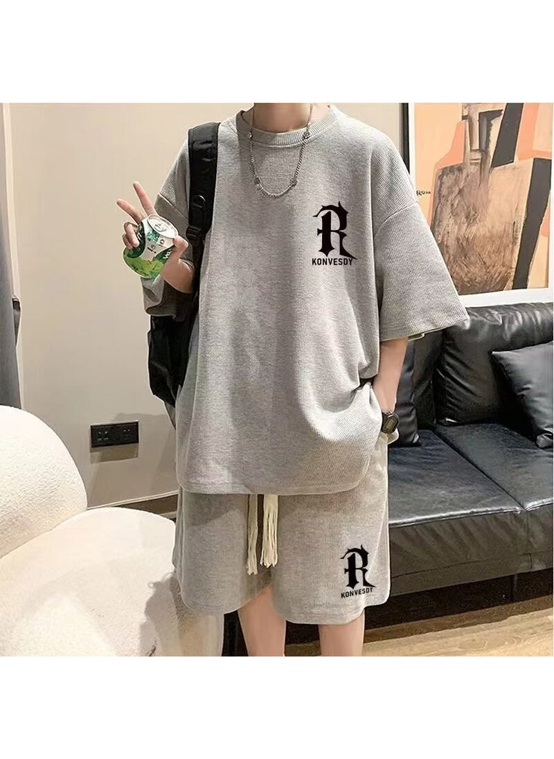 Generic 2024 Summer Mens Casual Sports Set Short Sleeve Grey  - Image 1