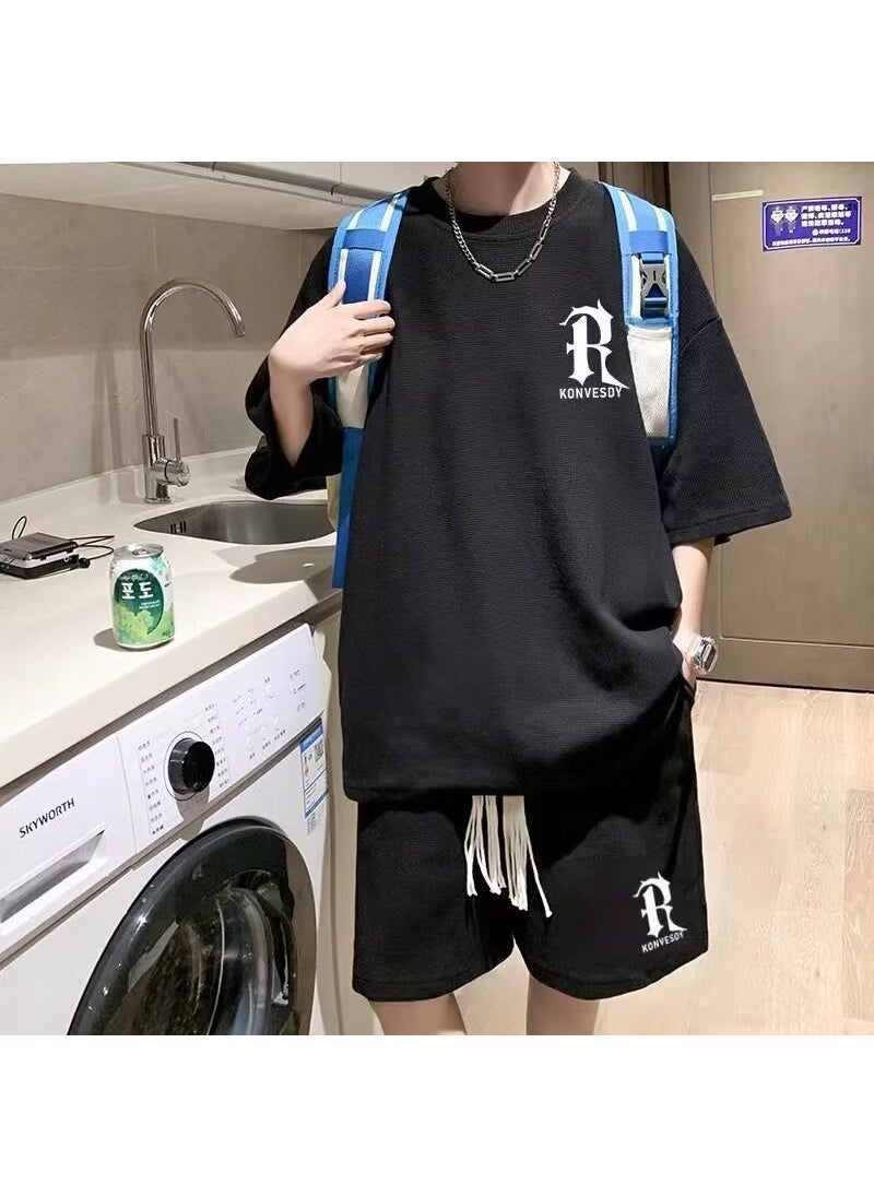Generic 2024 Summer Mens Casual Sports Set Short Sleeve Grey  - Image 3