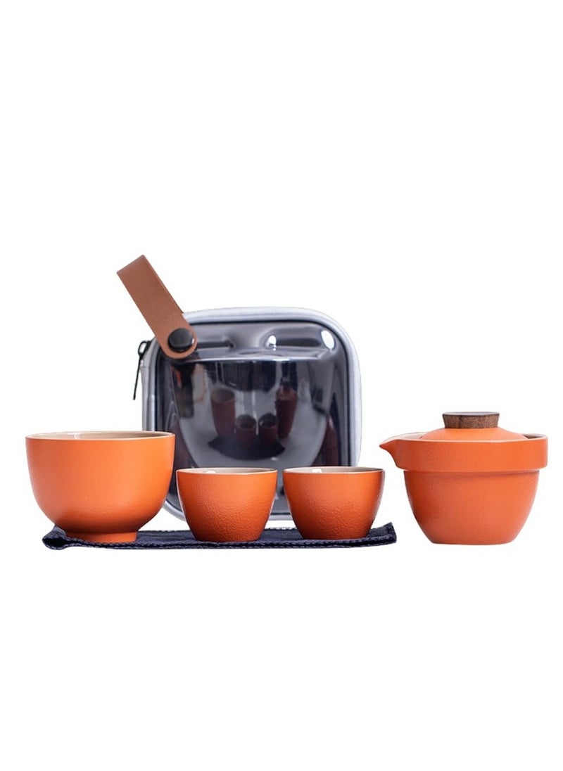 Handmade Ceramic Asian Tea Set, Kungfu Tea Sets, Portable Sake Cup for Adult, 1 Pot 3 Cups Porcelain Teacups with Tea Infuser Bag, Exquisite Tea Set for Tea Lover, Suitable for Friends Gathering  - Image 1