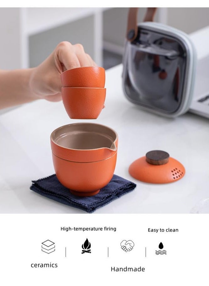 Handmade Ceramic Asian Tea Set, Kungfu Tea Sets, Portable Sake Cup for Adult, 1 Pot 3 Cups Porcelain Teacups with Tea Infuser Bag, Exquisite Tea Set for Tea Lover, Suitable for Friends Gathering  - Image 2