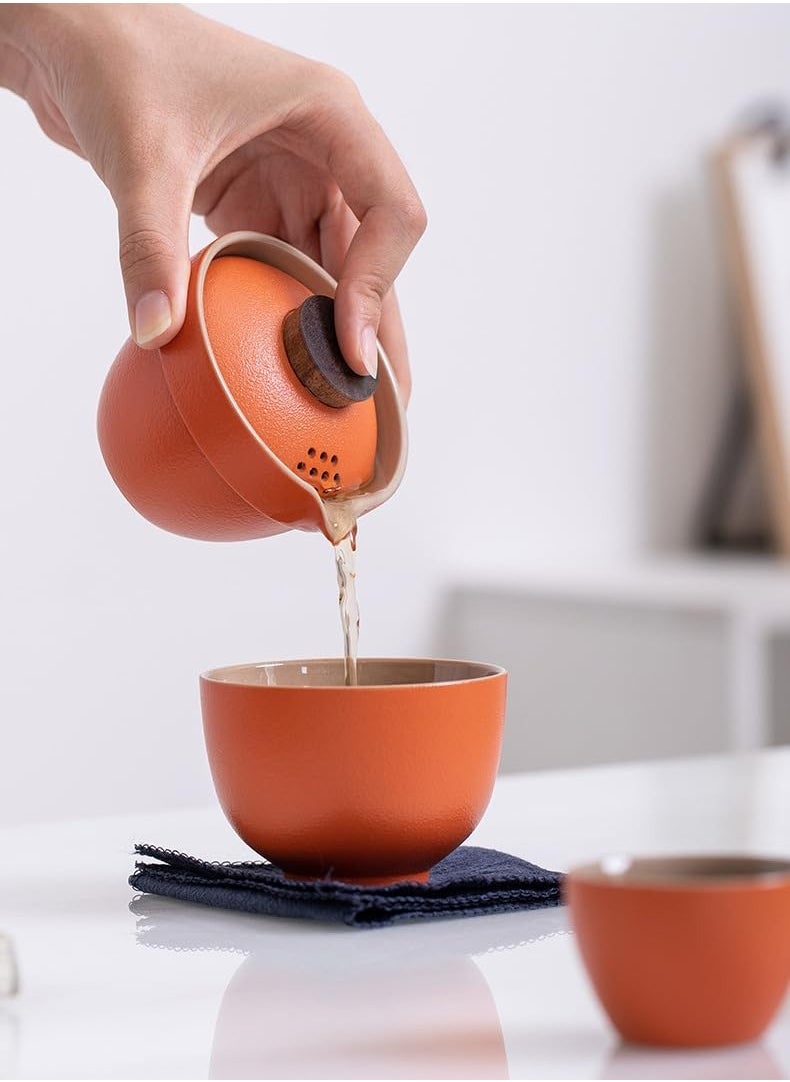 Handmade Ceramic Asian Tea Set, Kungfu Tea Sets, Portable Sake Cup for Adult, 1 Pot 3 Cups Porcelain Teacups with Tea Infuser Bag, Exquisite Tea Set for Tea Lover, Suitable for Friends Gathering  - Image 3