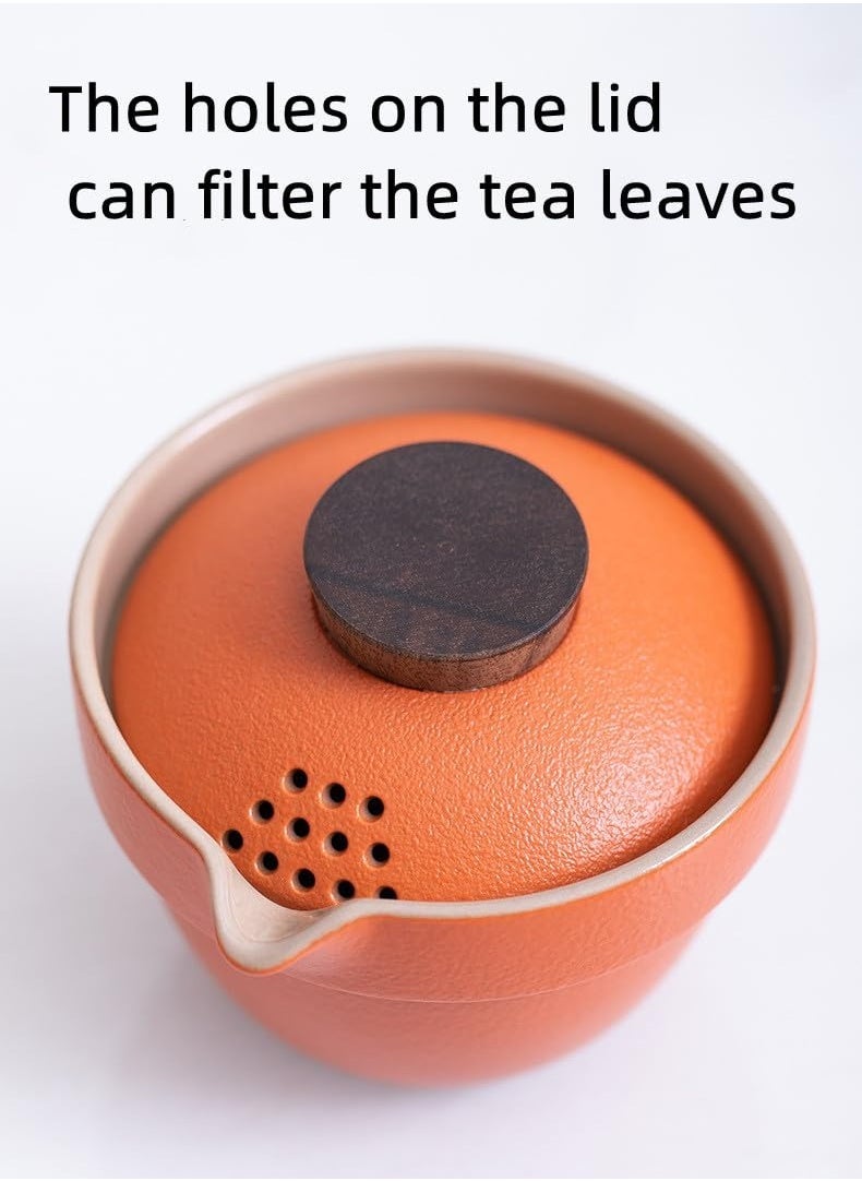 Handmade Ceramic Asian Tea Set, Kungfu Tea Sets, Portable Sake Cup for Adult, 1 Pot 3 Cups Porcelain Teacups with Tea Infuser Bag, Exquisite Tea Set for Tea Lover, Suitable for Friends Gathering  - Image 5