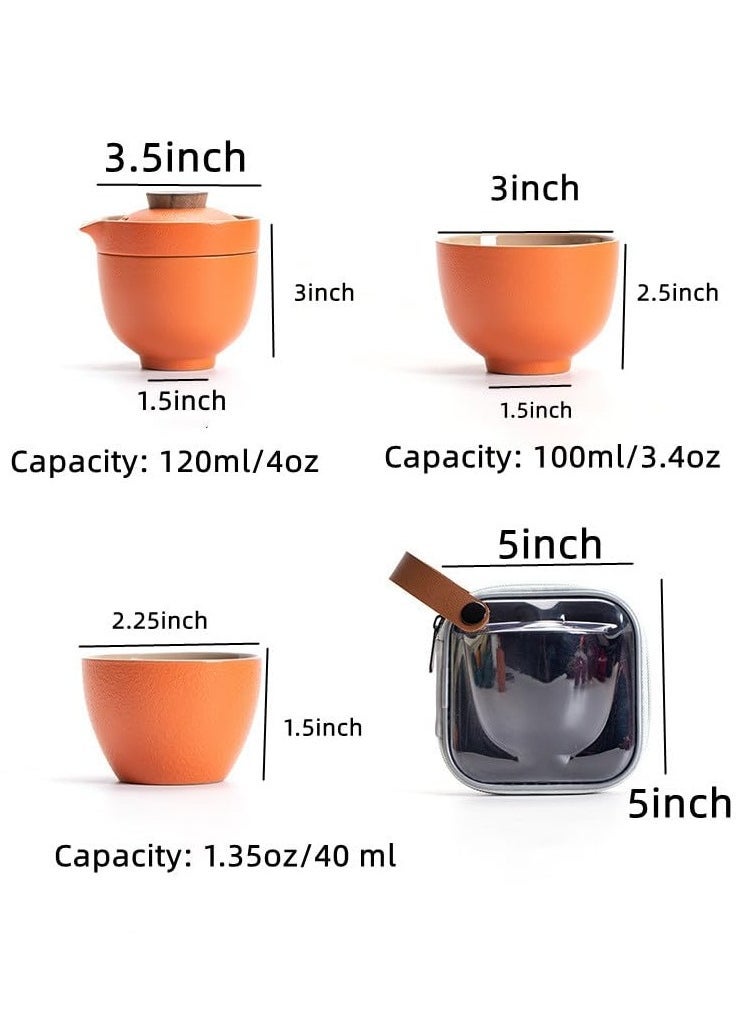 Handmade Ceramic Asian Tea Set, Kungfu Tea Sets, Portable Sake Cup for Adult, 1 Pot 3 Cups Porcelain Teacups with Tea Infuser Bag, Exquisite Tea Set for Tea Lover, Suitable for Friends Gathering  - Image 4