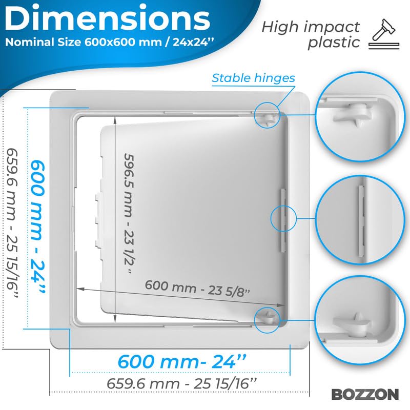 BOZZON Access Panel for Drywall - 24x24 inch - Wall Hole Cover - Access Door - Plumbing Access Panel for Drywall - Heavy Durable Plastic White - Image 2