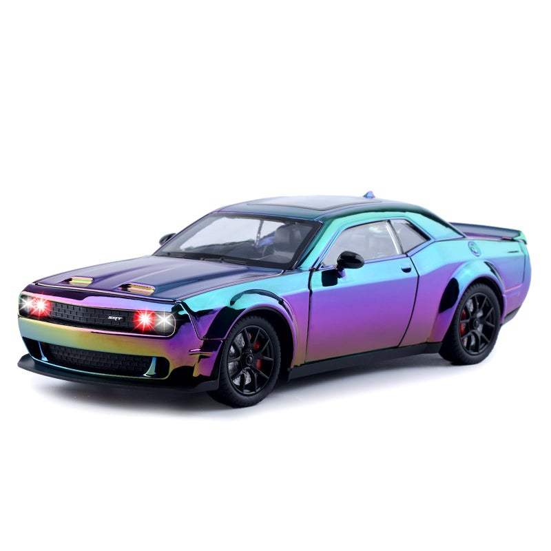 FRJV Car Toys for Boys 124 Diecast Cars Hellcat SRT Collectibles Model KitPull Back Metal Toy Car with Lights and SoundsToy Cars for Boys Age 47Gradient Purple - Image 3