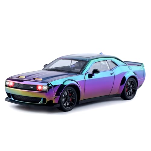 FRJV Car Toys for Boys 124 Diecast Cars Hellcat SRT Collectibles Model KitPull Back Metal Toy Car with Lights and SoundsToy Cars for Boys Age 47Gradient Purple - Image 1