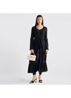 FAV Lace Detail Longline Tiered Shrug with Tie-Ups and Long Sleeves  - Image 1
