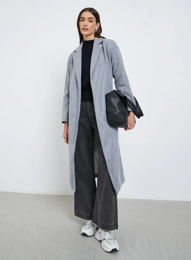 Styli Grey Regular Fit Belted Midi Coat