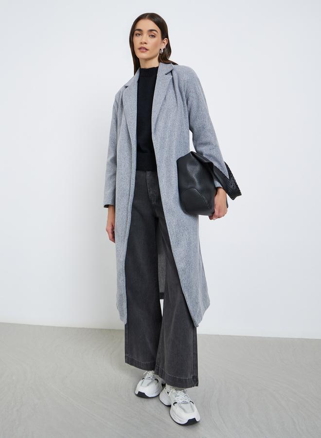 Styli Grey Regular Fit Belted Midi Coat - Image 1