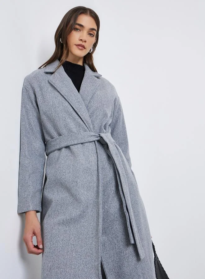 Styli Styli Grey Regular Fit Belted Midi Coat