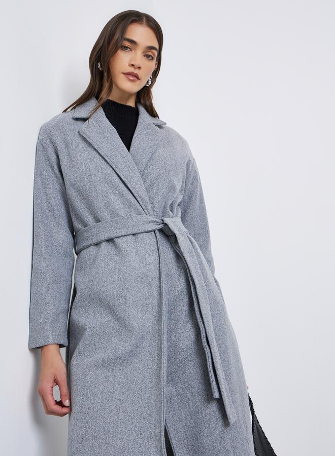 Styli Grey Regular Fit Belted Midi Coat - Image 2