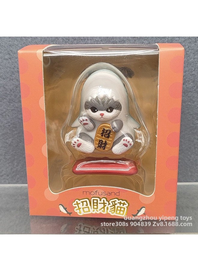 Generic - Cute Pet Cat Fushandi Shark Cat Fried Shrimp Cat Lucky Cat Box Egg Desktop Model Ornaments-Color:Lucky Shark Cat [please Take Multiples Of 2] - Image 1