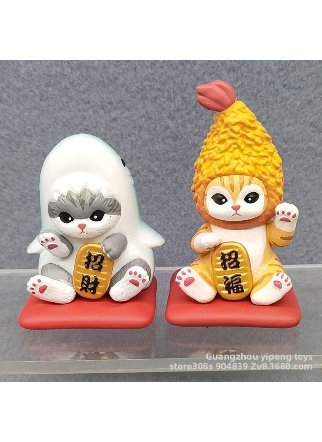 Generic - Cute Pet Cat Fushandi Shark Cat Fried Shrimp Cat Lucky Cat Box Egg Desktop Model Ornaments-Color:Lucky Shark Cat [please Take Multiples Of 2] - Image 1