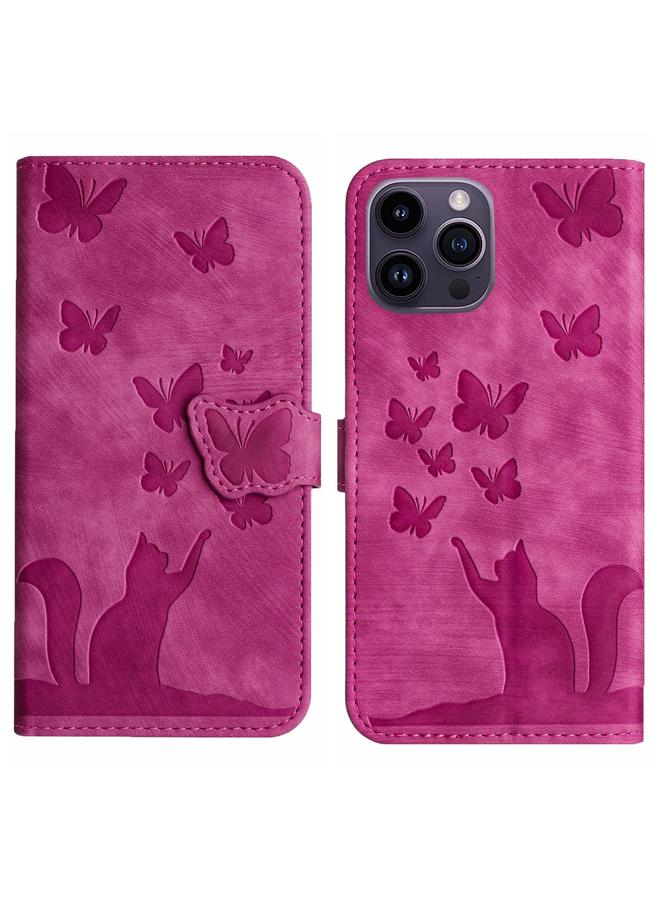 اس-توب جراب لهاتف iPhone 14 Pro Max من الجلد بتصميم فراشة وقطط - Image 1