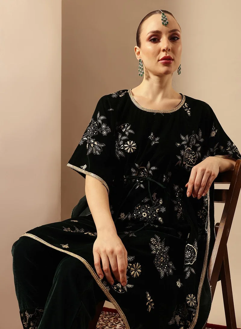 ISHIN Rich Dark Green Kaftan Set Co-ords