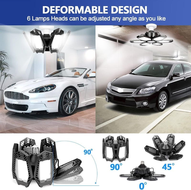 Luyata 2 Pack Deformable LED Ceiling Light with 6 Adjustable Panels for Garage, Workshop, Basement - E26/E27 Screw Socket - Image 2