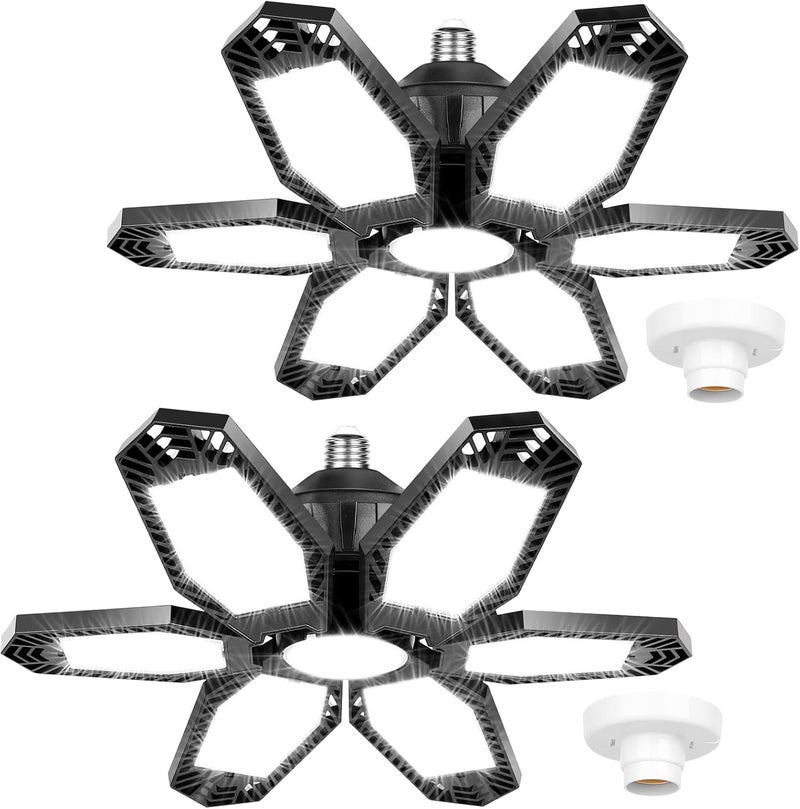Luyata 2 Pack Deformable LED Ceiling Light with 6 Adjustable Panels for Garage, Workshop, Basement - E26/E27 Screw Socket - Image 1
