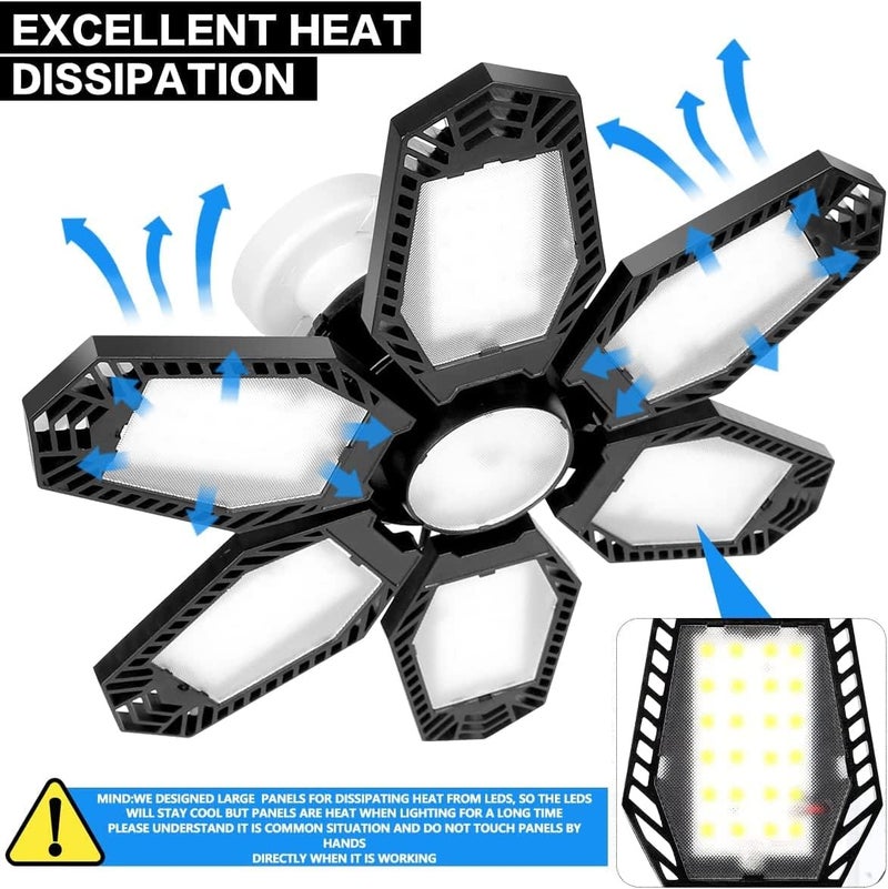Luyata 2 Pack Deformable LED Ceiling Light with 6 Adjustable Panels for Garage, Workshop, Basement - E26/E27 Screw Socket - Image 3