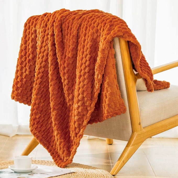 ORANGE FLANNEL THROW BLANKET 50X70 INCHES 300 GSM FLEECE COZY WARM SOFT HOME DECOR LIGHTWEIGHT BED SOFA BLANKET FOR ADULTS SUITABLE FOR ALL SEASONS