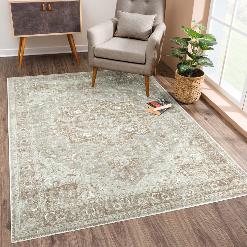 Bloom Rugs Washable NonSlip 3 x 5 Rug  BeigeGray Traditional Area Rug for Living Room Bedroom Dining Room and Kitchen  Exact Size 3 x 5