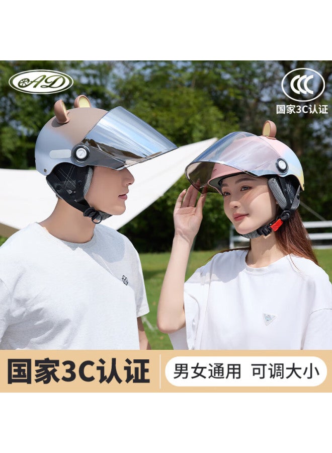 Ad New National Standard Class A Electric Vehicle Helmet 3c Certified Uni Summer Sun Protection Electric Bike Safety Helmet Women's Four-season Lightweight Motorcycle Half Helmet 887 Rainbow Pink T - Image 1