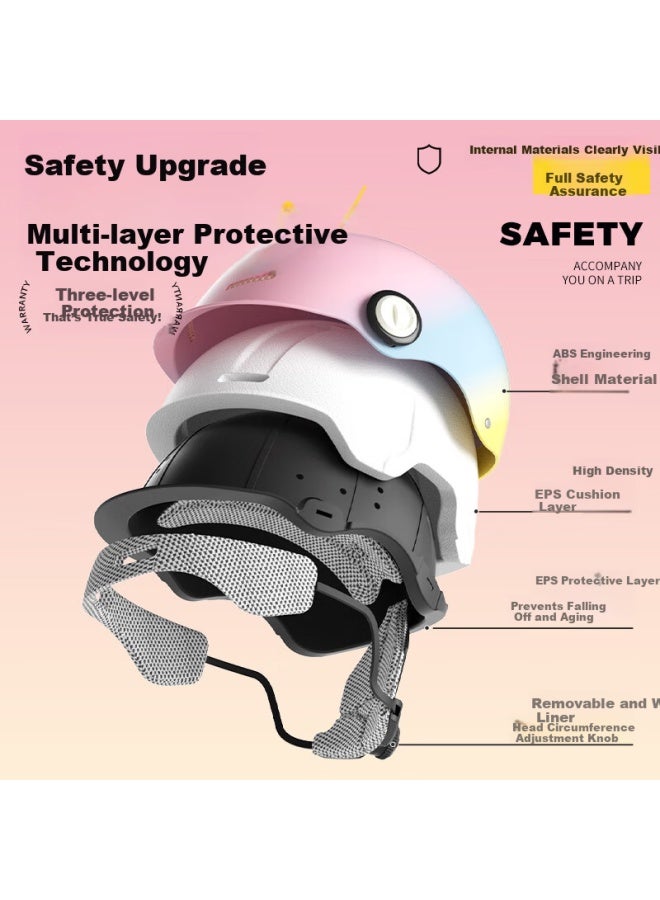 Ad New National Standard Class A Electric Vehicle Helmet 3c Certified Uni Summer Sun Protection Electric Bike Safety Helmet Women's Four-season Lightweight Motorcycle Half Helmet 887 Rainbow Pink T - Image 2