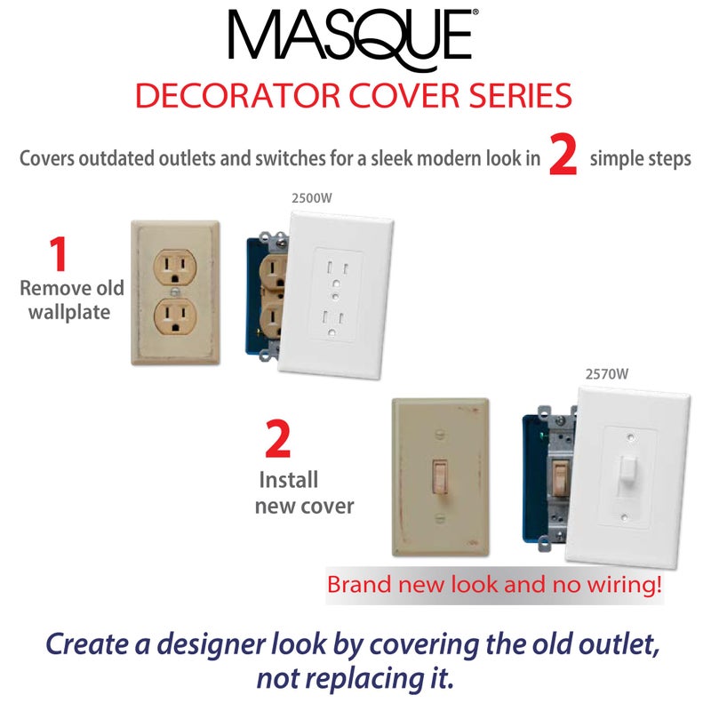 TayMac 2000W MASQUE 2000 Mid-size White 1-Gang Decorator Grounded Duplex Wall Plate, Paintable Outlet Cover Replaces Old Wall Plate - Image 5