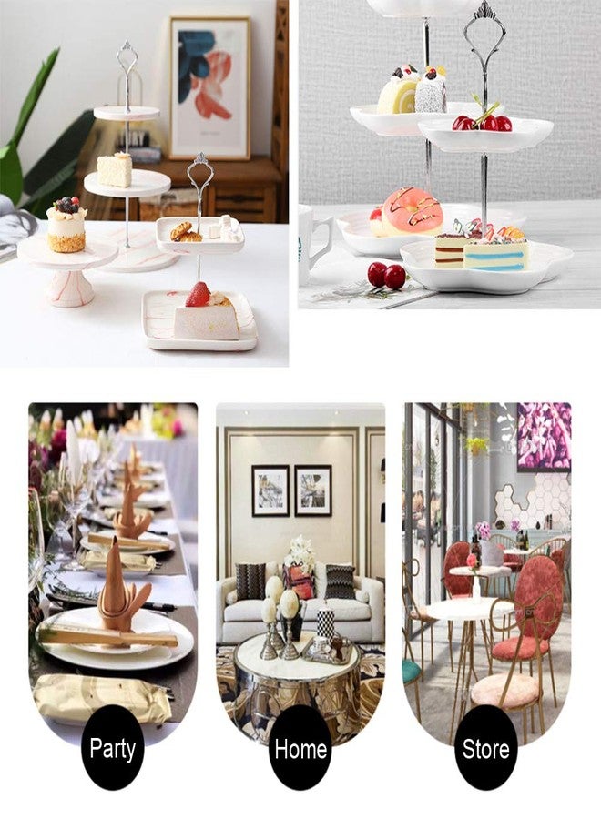 NaRaMax 1Set 3 Tier Heavy Duty Metal Cake Stand Handle Fruit Dessert Cupcake Plate Stand Centre Handle Fitttings Round Hardware Rod Holder with Stylus(Silver) - Image 4
