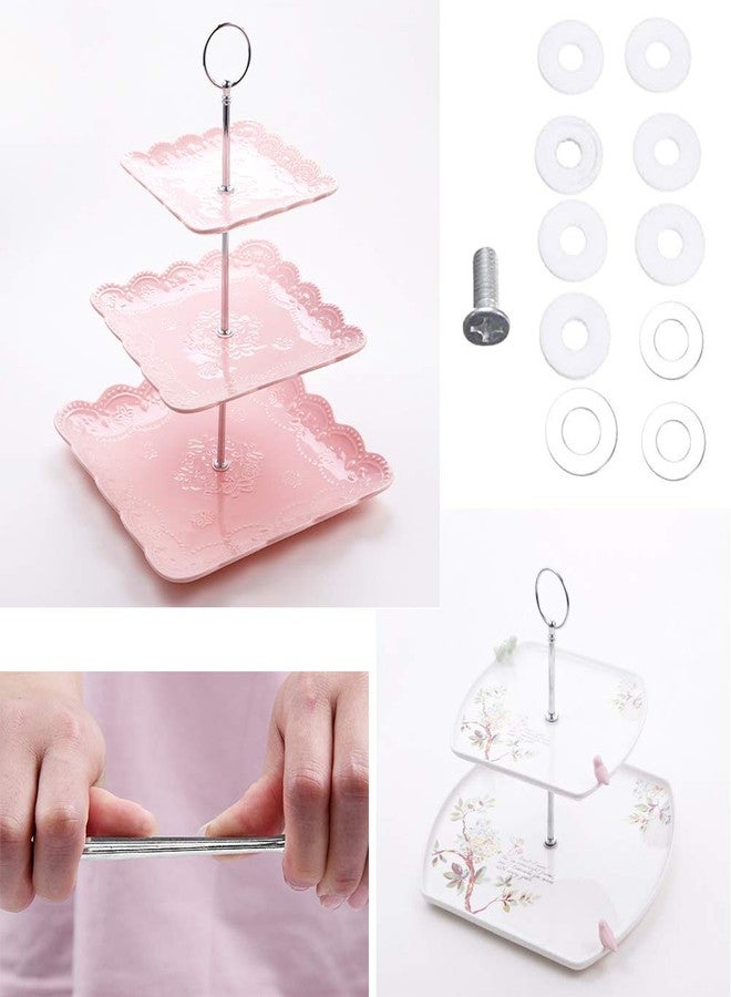 NaRaMax 1Set 3 Tier Heavy Duty Metal Cake Stand Handle Fruit Dessert Cupcake Plate Stand Centre Handle Fitttings Round Hardware Rod Holder with Stylus(Silver) - Image 3