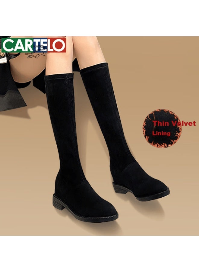 Cartelo Winter Fleece-lined Women's Long Boots Versatile Kyf-8963-2 Black Fleece-lined Size 35 - Image 1