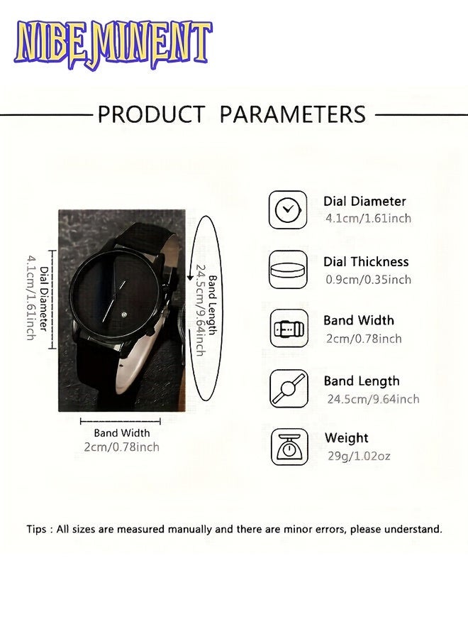 NIBEMINENT 4pcs Men's Fashion Watch Set, Quartz Movement, Round Zinc Alloy Case, Faux Leather and Stainless Steel Strap, Battery Powered with Multiple Time Zones & Date Function - Perfect for Valentine's Day, Easter, Ramadan, Birthday, Christmas - Middle East Edition - Image 2