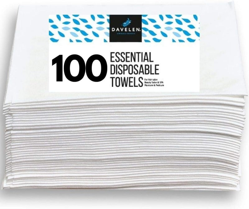 DAVELEN Essential Disposable Hair Towel for Women 100 Pack 32 inch X 16 inch Super Absorbent Quick Dry Hair for Drying Curly Long  Thick Hair White 100