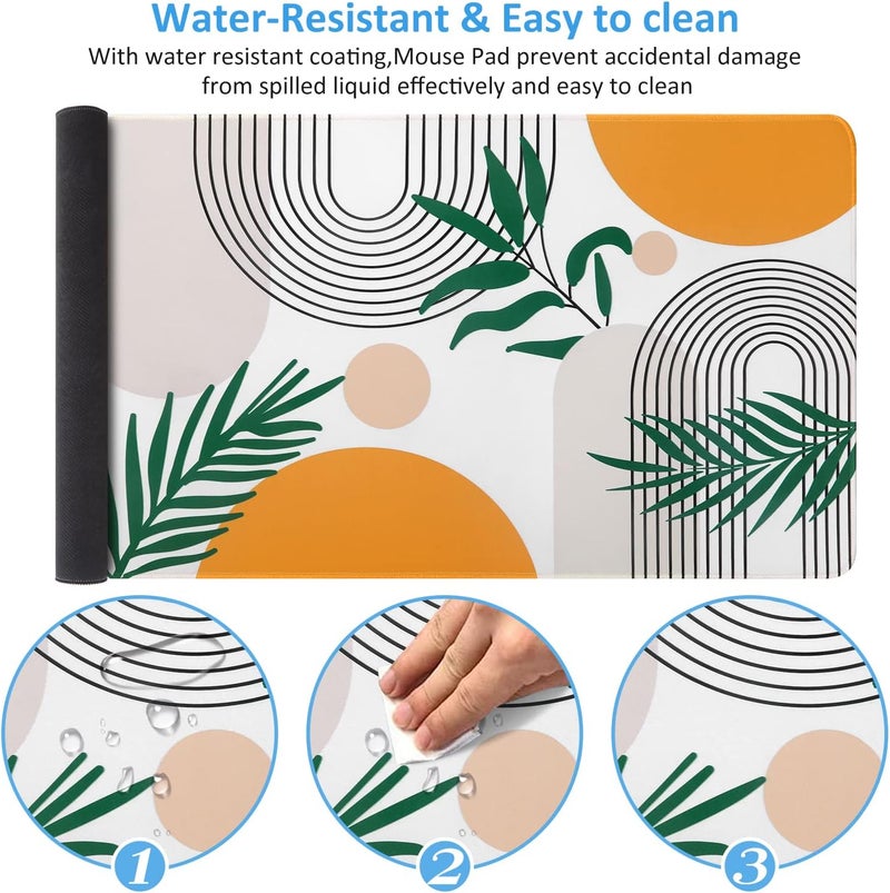 iCasso Extended Gaming Mouse Pad (35.4x15.7 in), Large 3mm Non-Slip Rubber Base Mousepad with Stitched Edges, Waterproof Keyboard Mouse Mat Desk Pad for Work, Game, Office, Home-Elm Leaf - Image 4