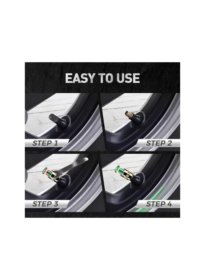 S-TOP Tire Pressure Monitoring Valve Caps, 2.4 Bar 36 PSI, 3-Color Alert Indicator, Gold, 4 Pack, Easy Read Sensor System for Most Vehicles - Image 3