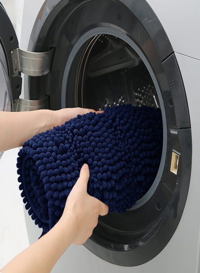 ACCUMTEK Striped Navy Blue Bathroom Rug Mat Set 2 piece 32"x20"+60"x20" Ultra Soft, Non Slip Chenille Bath Rugs, Absorbent Plush Shaggy Bath Mats for Bathroom, Bedroom, Kitchen, Shower, Tub - Image 5