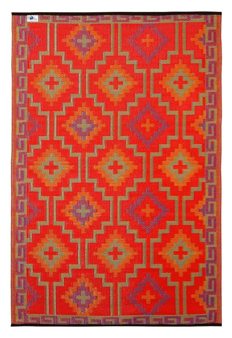 Fab Habitat Outdoor Rug - Waterproof, Fade Resistant, Crease-Free - Premium Recycled Plastic - Vintage Boho Kilim - Patio, Deck, Porch, Balcony, Laundry Room - Lhasa - Orange & Violet - 4 x 6 ft - Image 2
