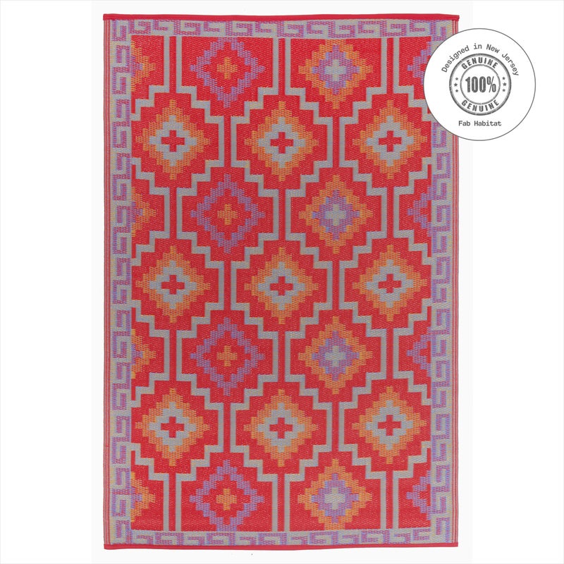Fab Habitat Outdoor Rug - Waterproof, Fade Resistant, Crease-Free - Premium Recycled Plastic - Vintage Boho Kilim - Patio, Deck, Porch, Balcony, Laundry Room - Lhasa - Orange & Violet - 4 x 6 ft - Image 4