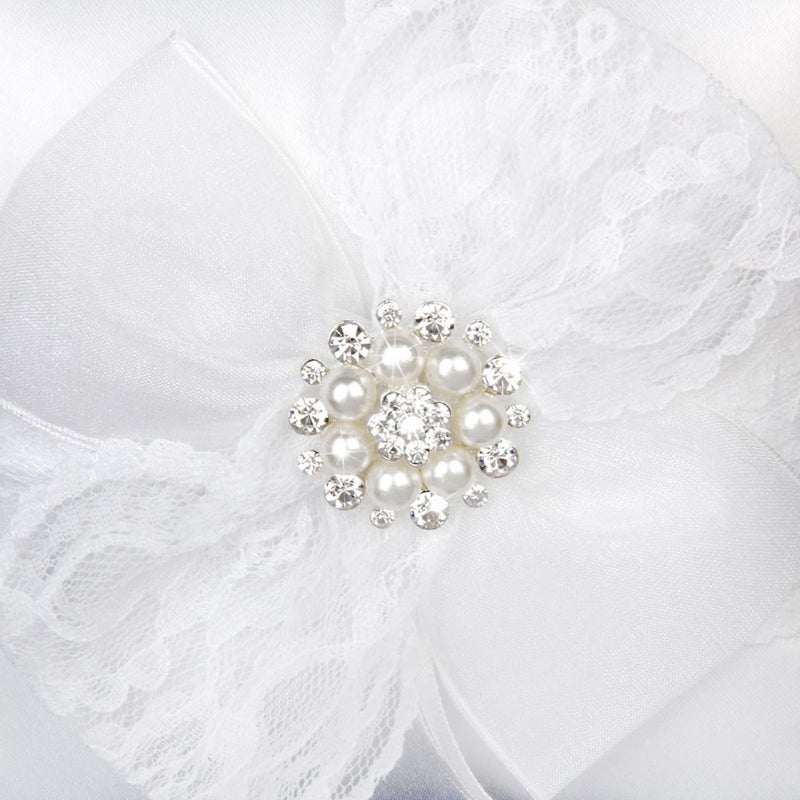 2pcs 15*15cm Sparkling Rhinestones Bridal Wedding Ceremony Bearer Pillow with Ribbon (White) - Image 4