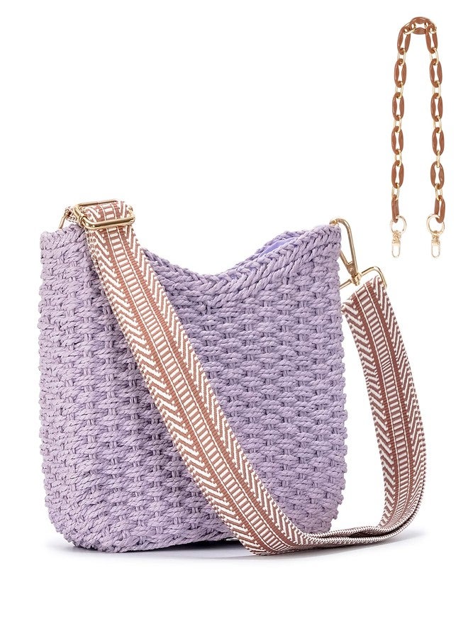 Herald Small Summer Crossbody Bags for Women, Beach Handmade Straw Woven Pocketbooks Handbag Shoulder Purse, Purple, Small - Image 1
