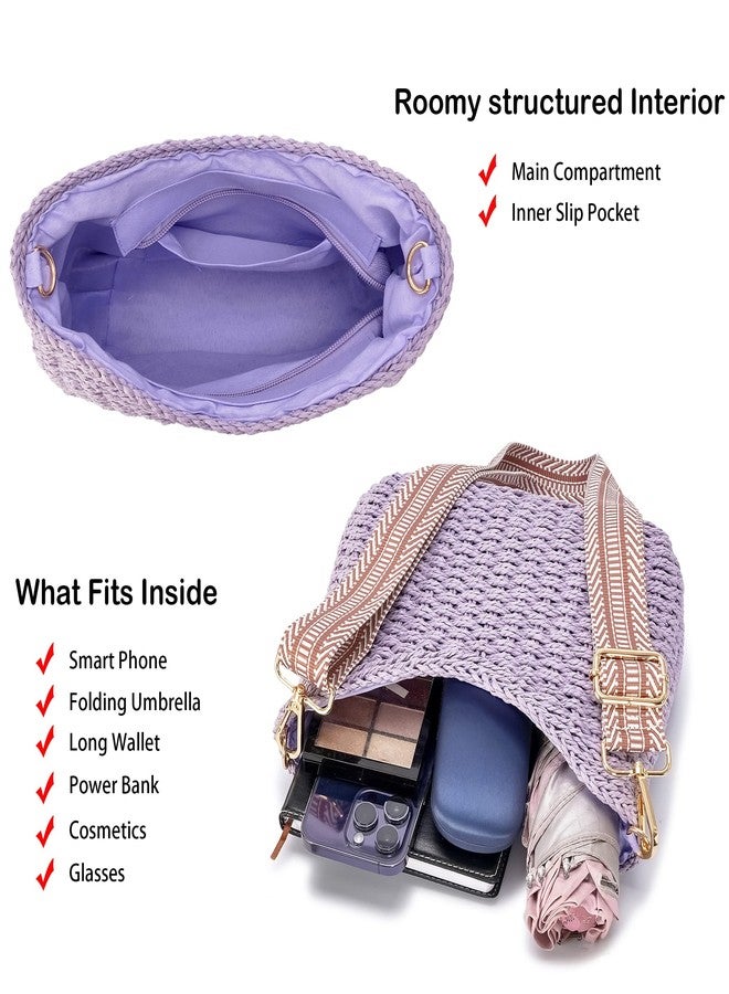 Herald Small Summer Crossbody Bags for Women, Beach Handmade Straw Woven Pocketbooks Handbag Shoulder Purse, Purple, Small - Image 5