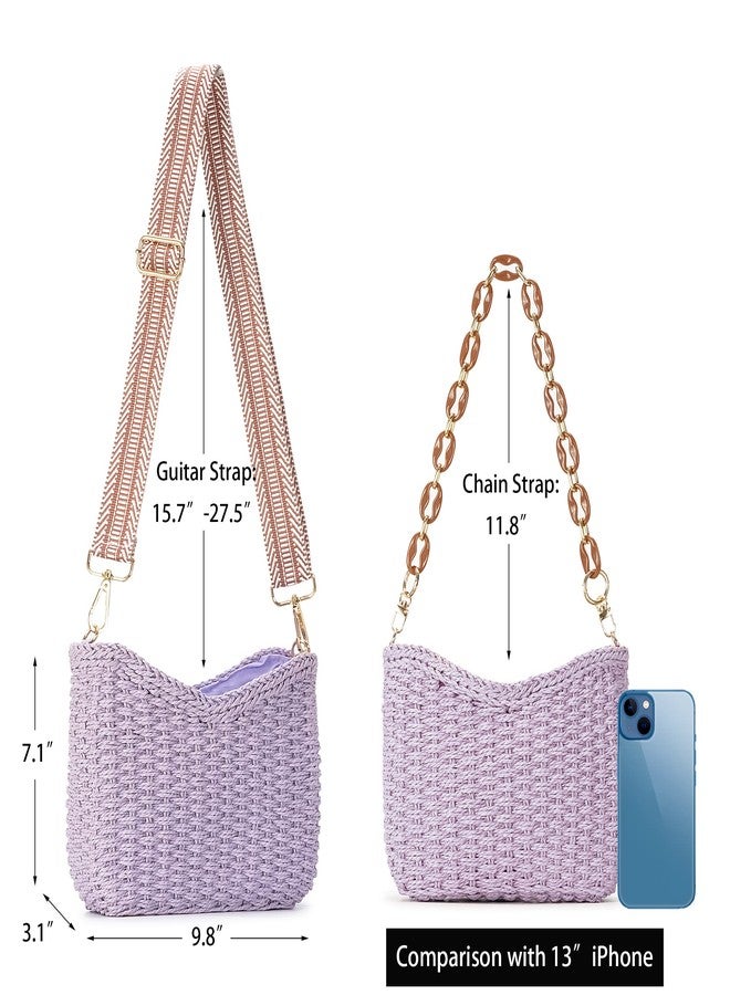 Herald Small Summer Crossbody Bags for Women, Beach Handmade Straw Woven Pocketbooks Handbag Shoulder Purse, Purple, Small - Image 3