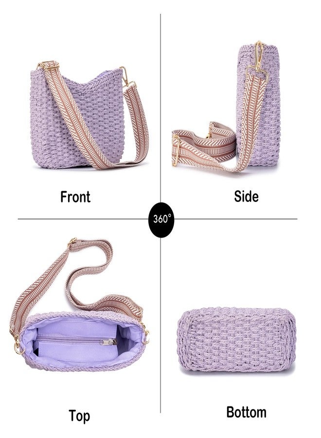 Herald Small Summer Crossbody Bags for Women, Beach Handmade Straw Woven Pocketbooks Handbag Shoulder Purse, Purple, Small - Image 4