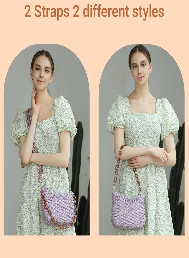 Herald Small Summer Crossbody Bags for Women, Beach Handmade Straw Woven Pocketbooks Handbag Shoulder Purse, Purple, Small - Image 2