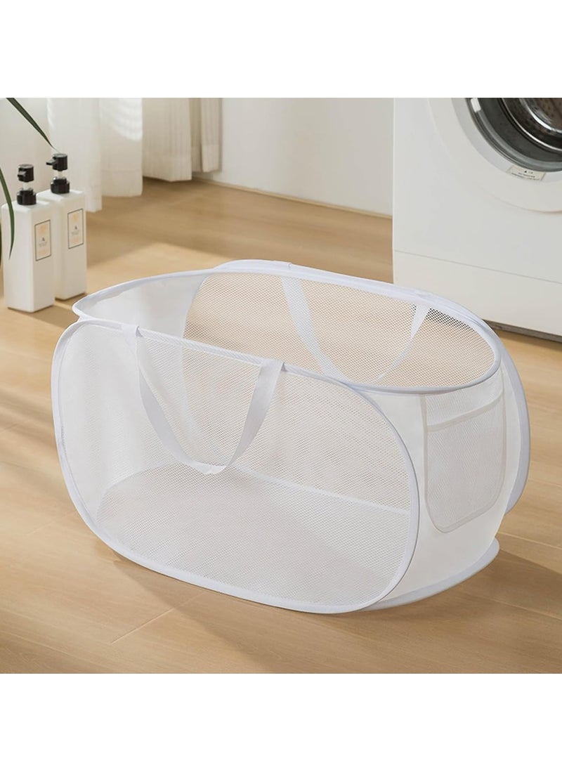 TYCOM Pop Up Laundry Mesh Hamper Basket Storage Solution Compact Bin Mesh Collapsible Bag Laundry Hamper Collapsible Laundry Basket White Single Compartment.  - Image 1