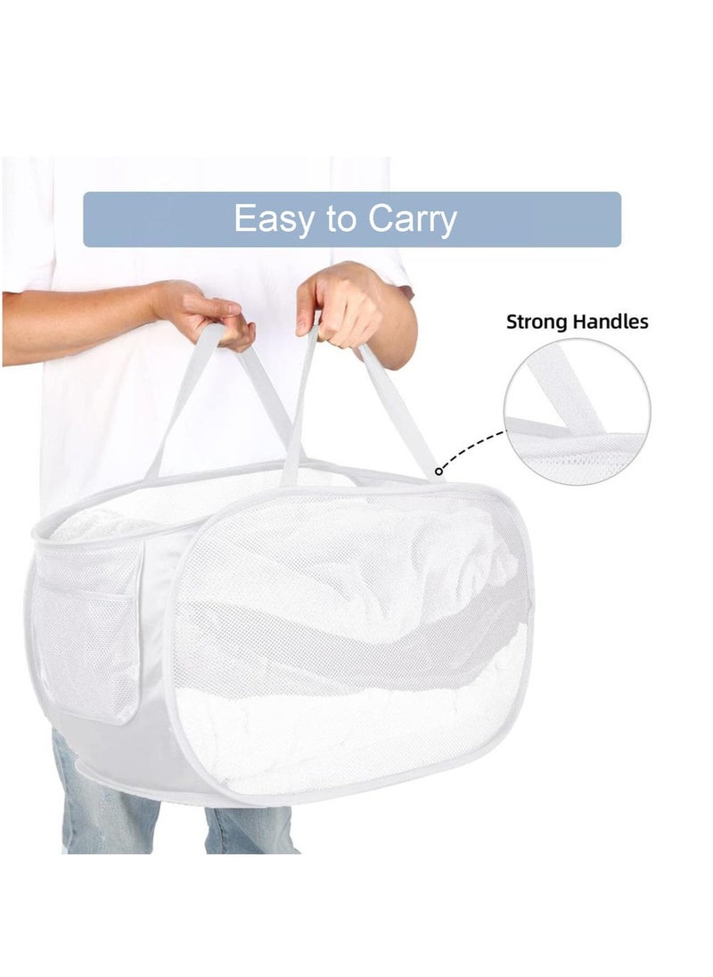 TYCOM Pop Up Laundry Mesh Hamper Basket Storage Solution Compact Bin Mesh Collapsible Bag Laundry Hamper Collapsible Laundry Basket White Single Compartment.  - Image 2
