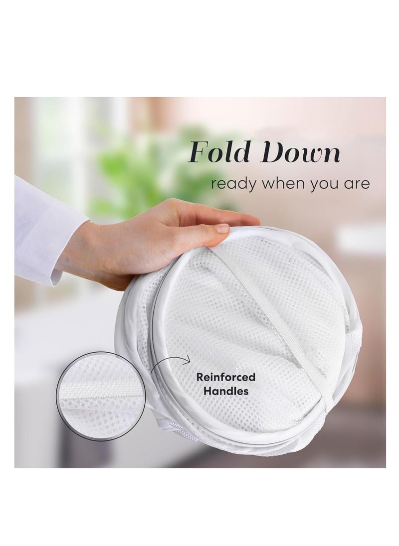 TYCOM Pop Up Laundry Mesh Hamper Basket Storage Solution Compact Bin Mesh Collapsible Bag Laundry Hamper Collapsible Laundry Basket White Single Compartment.  - Image 5